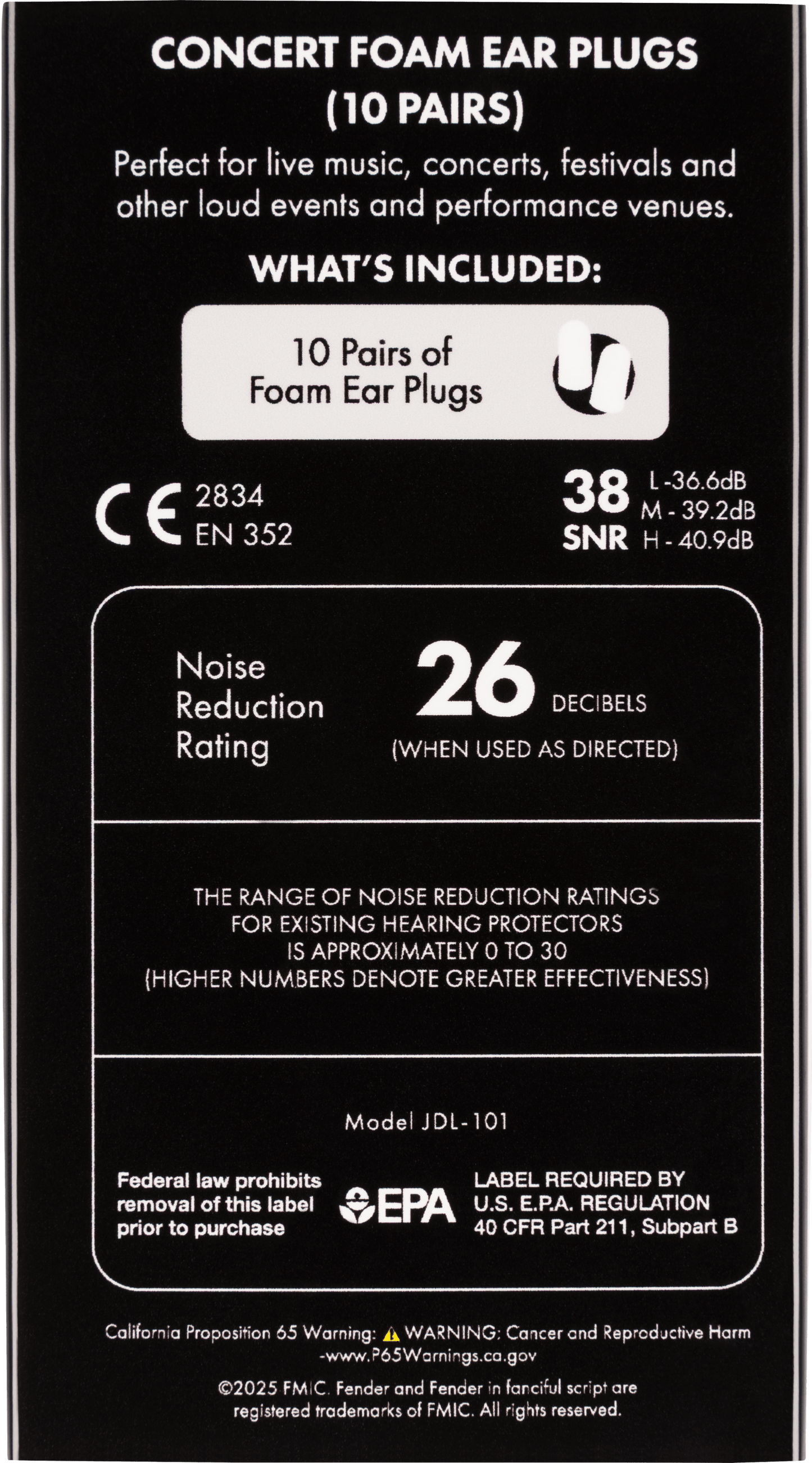 Concert Foam Ear Plugs - 10 Pairs