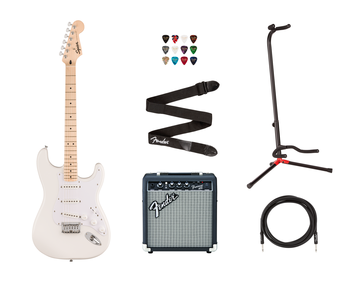 Bundle Squier Sonic Stratocaster HT, finition blanche
